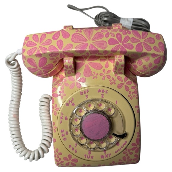 Vintage ITT Floral Rotary Phone Pink Cream Corded 500 - Picture 2 of 16